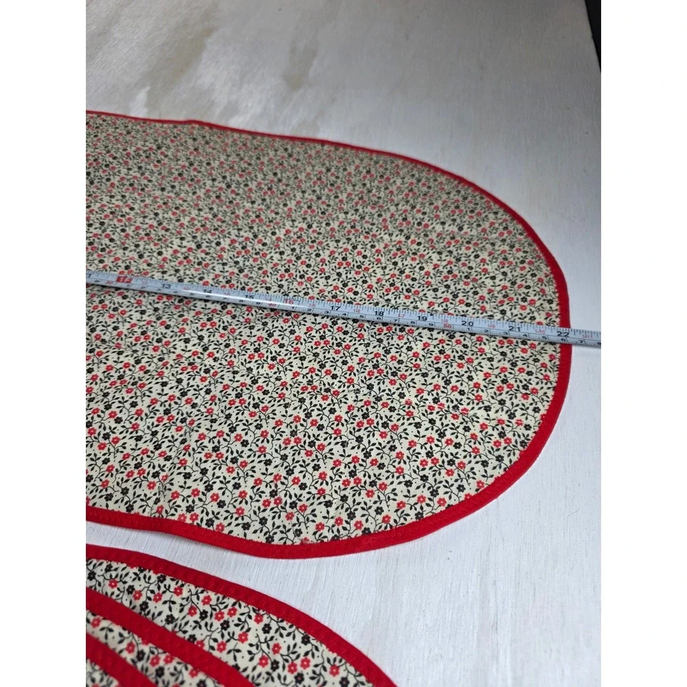 Vintage Handmade Quilted Patchwork Floral Placemats & Trivets Set 7 Red Boho